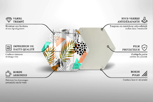 Chopping board glass Boho leaves pattern