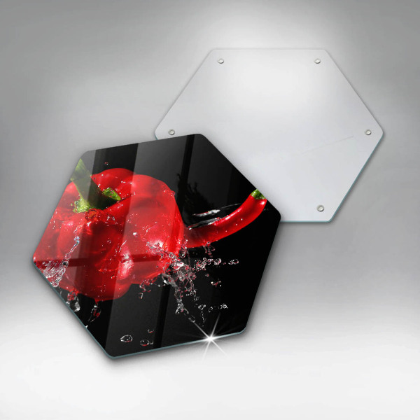 Cutting board Red peppers in water