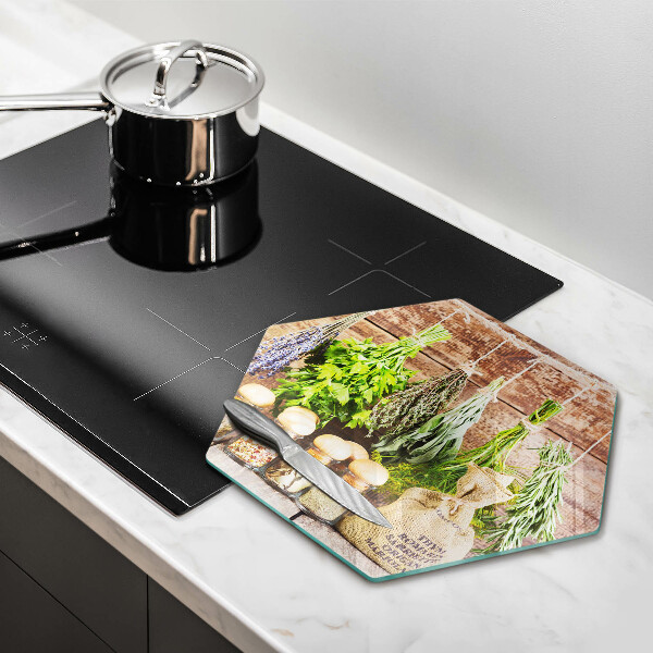 Chopping board Herbs spices and wood