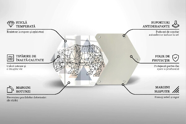 Glass chopping board Line-art rhino