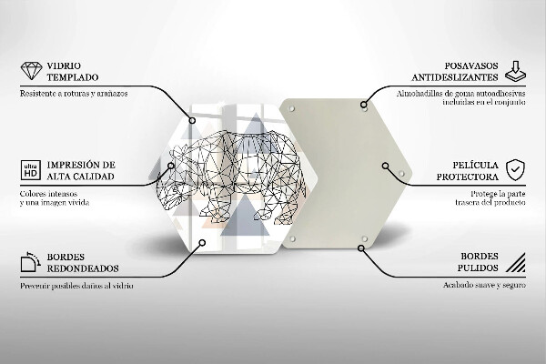 Glass chopping board Line-art rhino