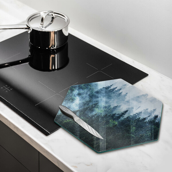 Chopping board glass Forest of trees and fog