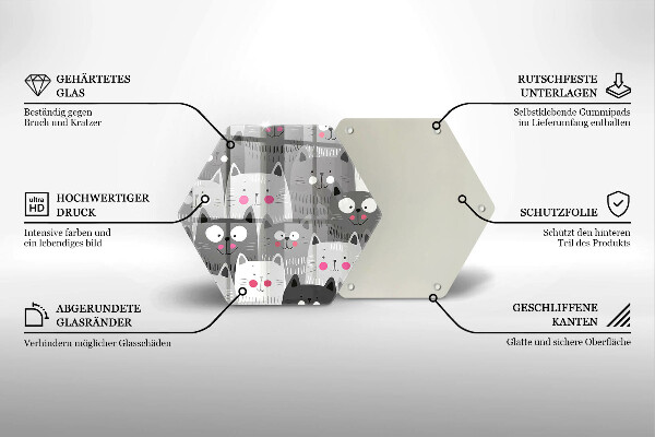Chopping board glass Illustration of cats