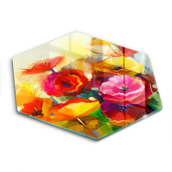 Chopping board glass Painted colorful flowers