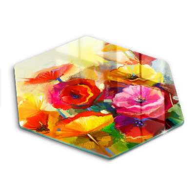 Chopping board glass Painted colorful flowers