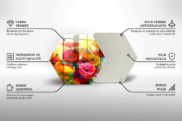 Chopping board glass Painted colorful flowers