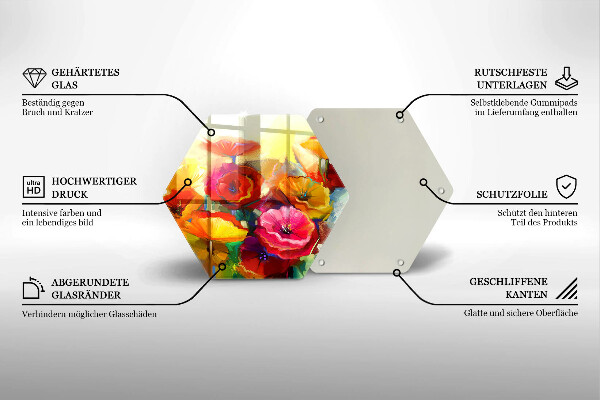 Chopping board glass Painted colorful flowers