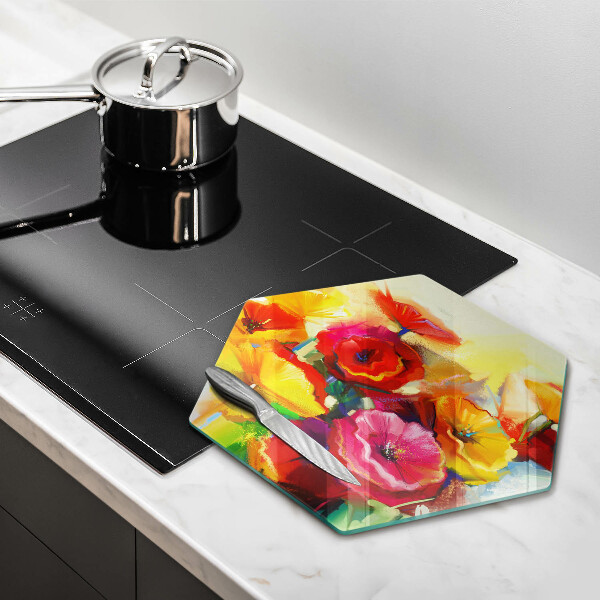 Chopping board glass Painted colorful flowers