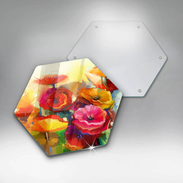 Chopping board glass Painted colorful flowers