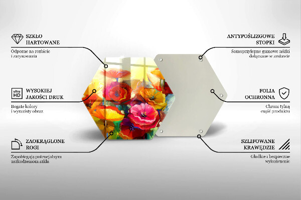 Chopping board glass Painted colorful flowers