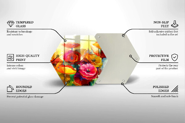 Chopping board glass Painted colorful flowers