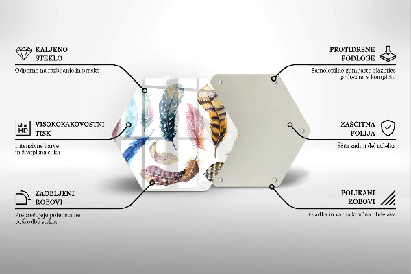 Chopping board glass Colorful bird feathers