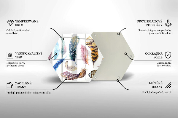 Chopping board glass Colorful bird feathers