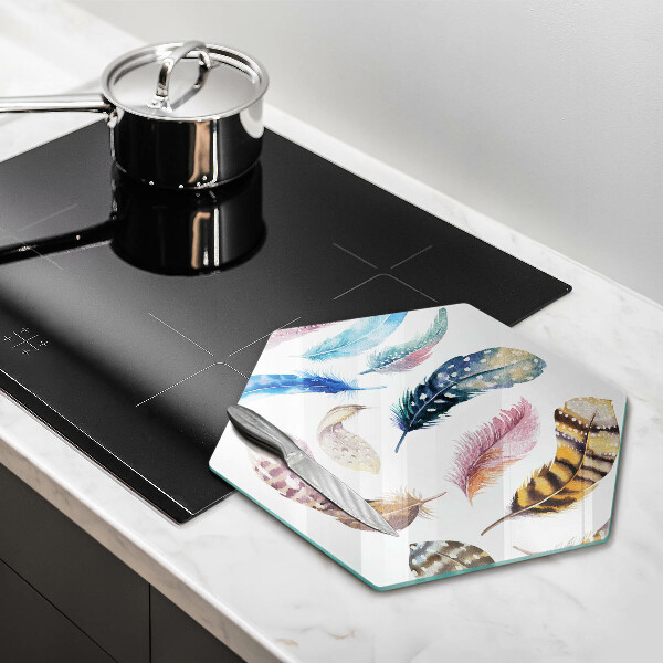 Chopping board glass Colorful bird feathers