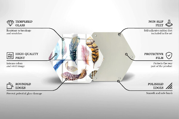 Chopping board glass Colorful bird feathers