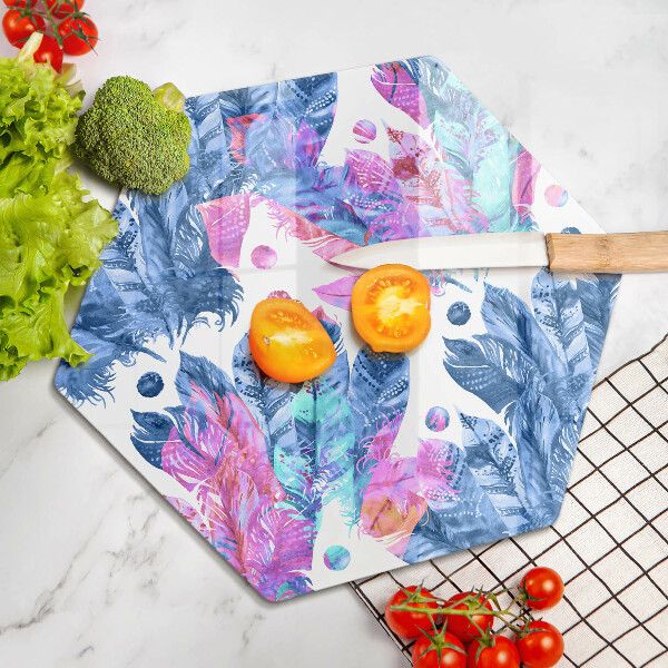 Chopping board glass Illustration of boho feathers