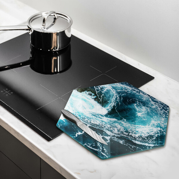 Chopping board glass Foamed water waves