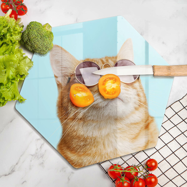 Chopping board glass Rudy Cat with glasses