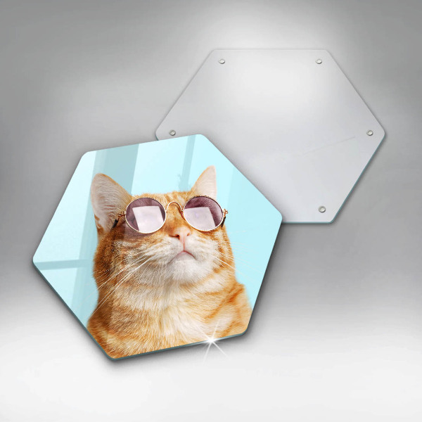 Chopping board glass Rudy Cat with glasses