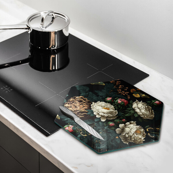 Chopping board glass Vintage peony flowers