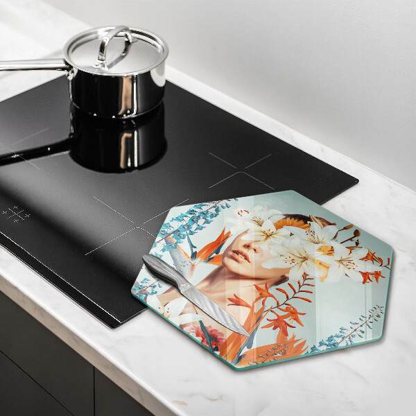 Chopping board glass A woman in flowers