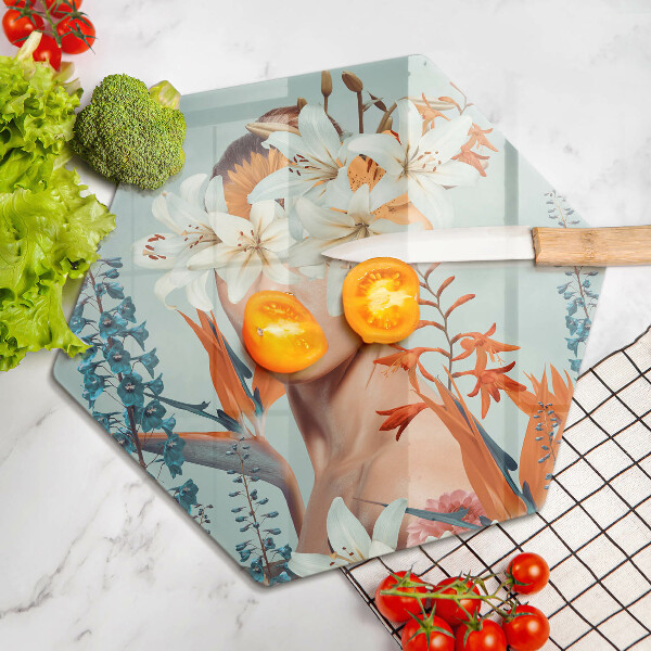 Chopping board glass A woman in flowers