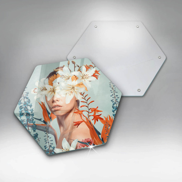 Chopping board glass A woman in flowers