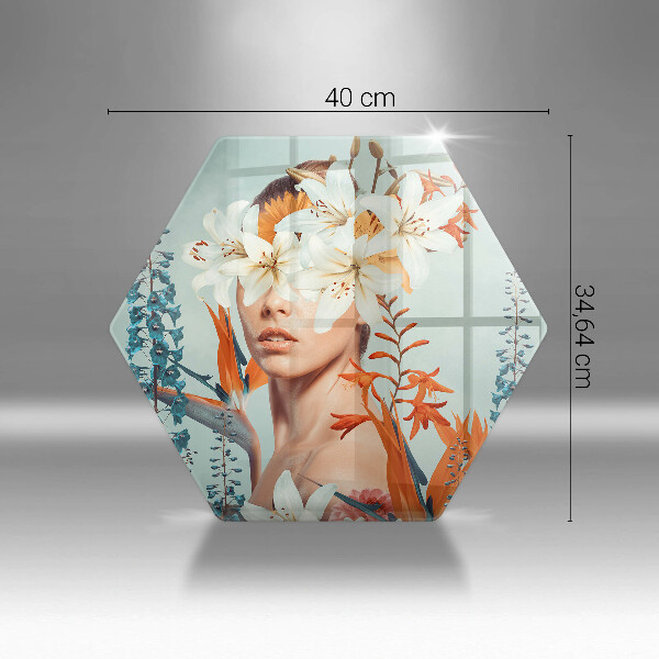 Chopping board glass A woman in flowers