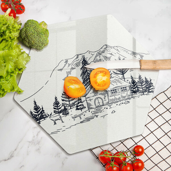 Cutting board Drawing a house in the mountains