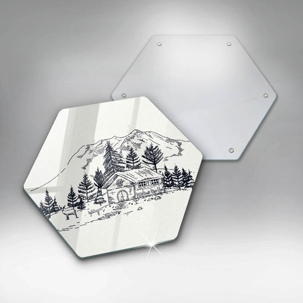 Cutting board Drawing a house in the mountains