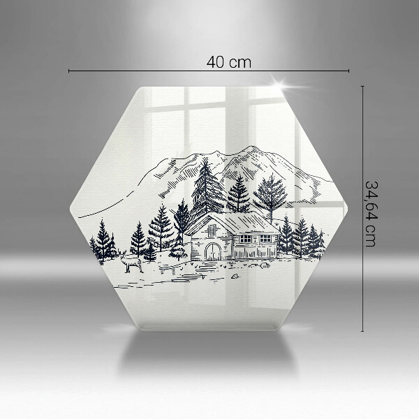 Cutting board Drawing a house in the mountains