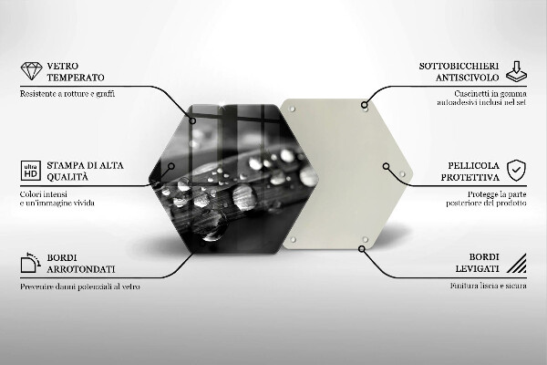 Glass chopping board Drops of dew on the leaves