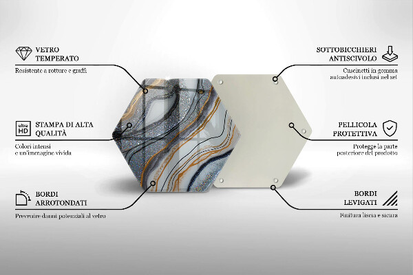 Chopping board glass Rock with gold