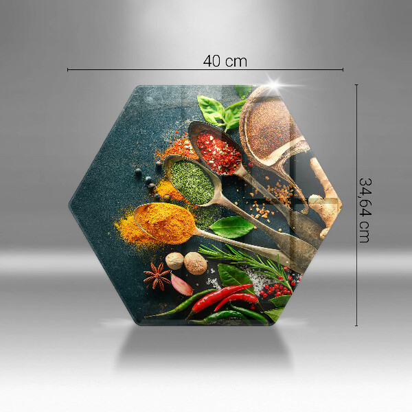 Chopping board glass Kitchen spices of spoon