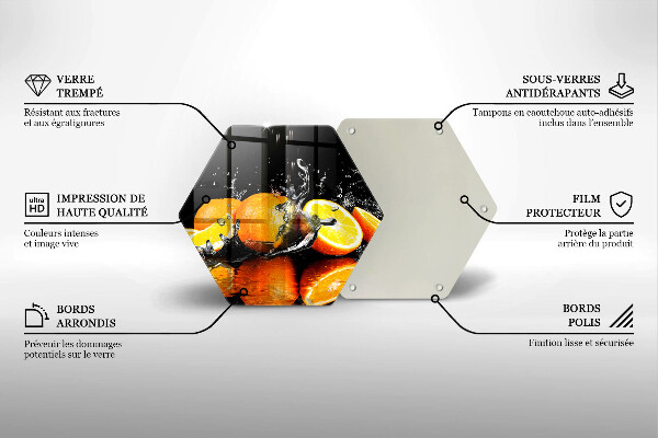 Chopping board glass Juicy fruit oranges