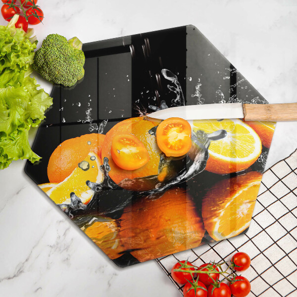 Chopping board glass Juicy fruit oranges