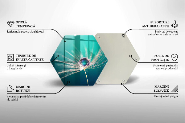 Chopping board glass Dew on a dandelion