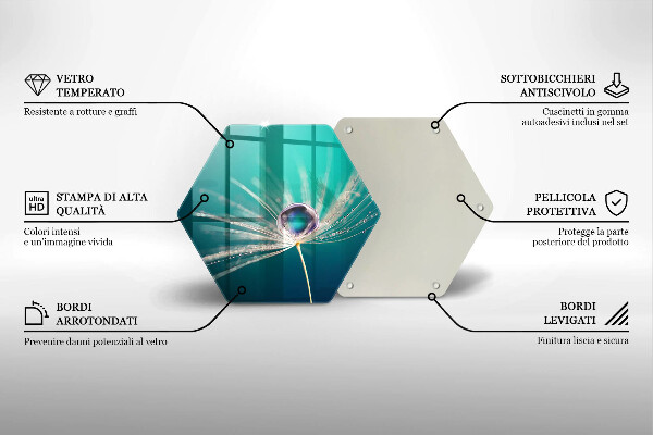 Chopping board glass Dew on a dandelion