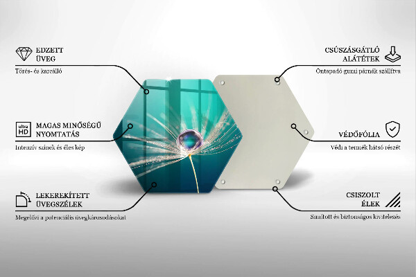 Chopping board glass Dew on a dandelion