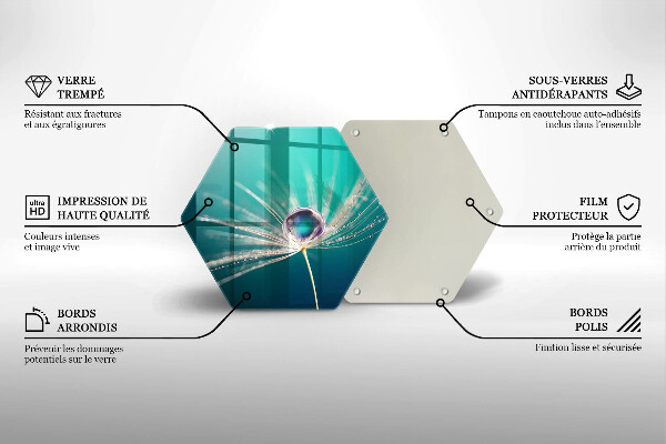Chopping board glass Dew on a dandelion