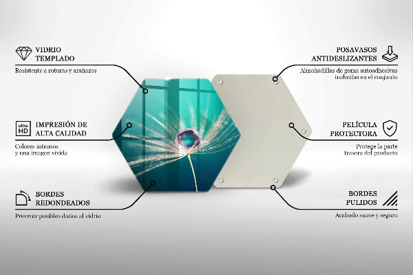 Chopping board glass Dew on a dandelion
