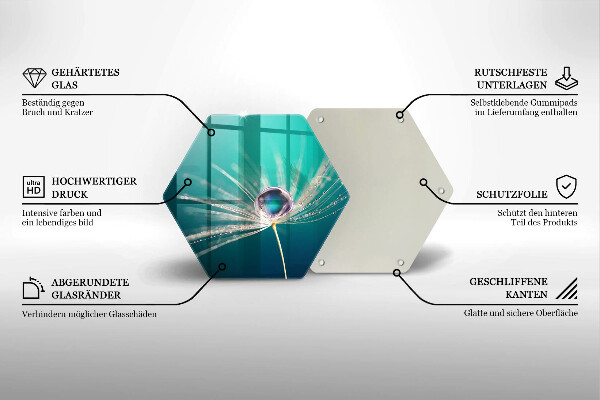 Chopping board glass Dew on a dandelion