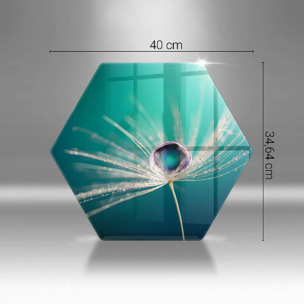 Chopping board glass Dew on a dandelion