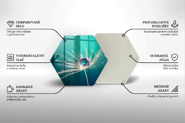 Chopping board glass Dew on a dandelion