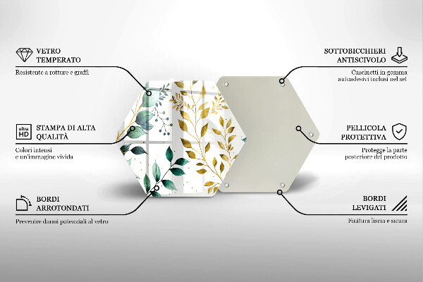 Chopping board glass Green and golden leaves