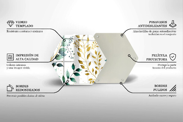 Chopping board glass Green and golden leaves