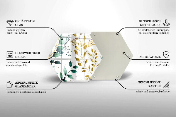 Chopping board glass Green and golden leaves