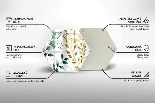 Chopping board glass Green and golden leaves