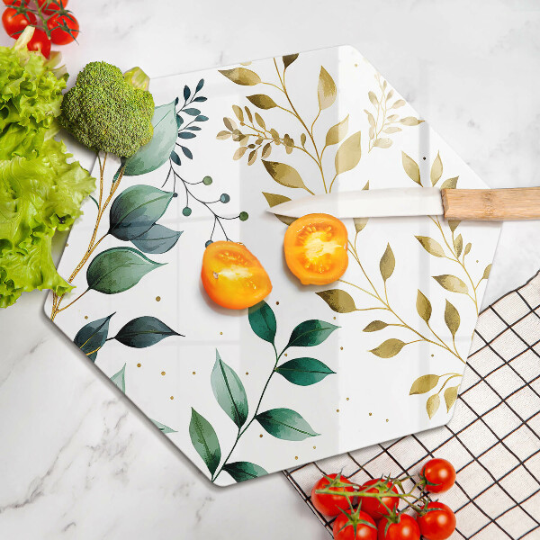 Chopping board glass Green and golden leaves