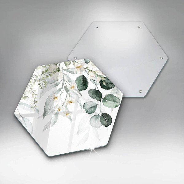 Chopping board glass Watercolor plants